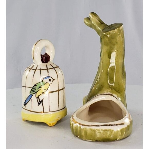 Vintage Bird Cage Tree Salt Pepper Shaker Set Occupied Japan Missing Cat - Picture 4 of 8